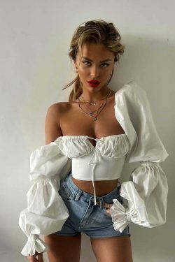 Lucia Puffed Sleeves Top - Y2K Coquette Grunge Aesthetic Cute Tops Pastel Goth Cargo Skirt