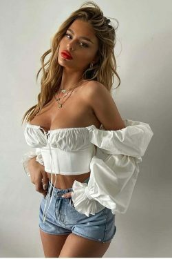 Lucia Puffed Sleeves Top - Y2K Coquette Grunge Aesthetic Cute Tops Pastel Goth Cargo Skirt