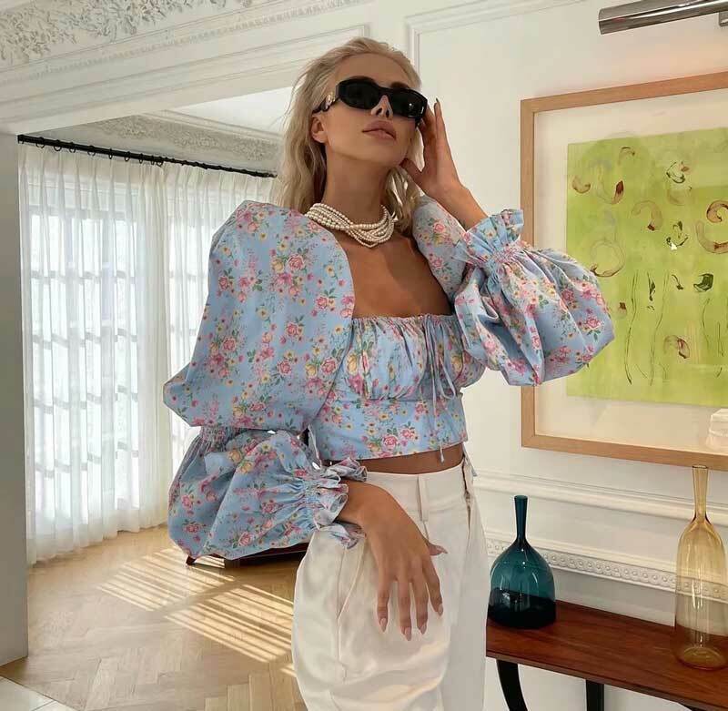 Lucia Puffed Sleeves Top - Y2K Coquette Grunge Aesthetic Cute Tops Pastel Goth Cargo Skirt