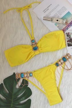 Luxury Crystal Diamond Chain Women's Split Swimsuit - Y2K Fashion Statement Piece