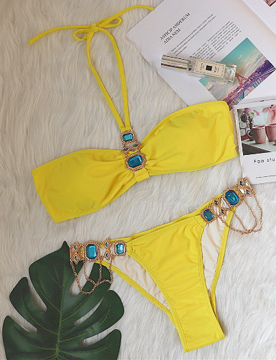 Luxury Crystal Diamond Chain Women's Split Swimsuit - Y2K Fashion Statement Piece Luxury Crystal Diamond Chain Women's Split Swimsuit - Y2K Fashion Statement Piece