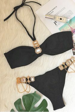 Luxury Crystal Diamond Chain Women's Split Swimsuit - Y2K Fashion Statement Piece