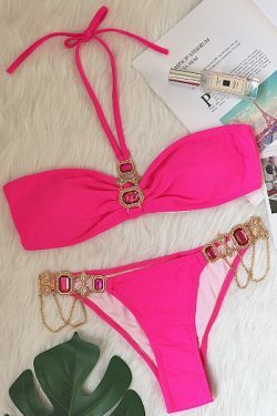 Luxury Crystal Diamond Chain Women's Split Swimsuit - Y2K Fashion Statement Piece