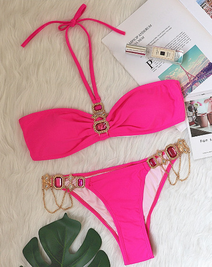 Luxury Crystal Diamond Chain Women's Split Swimsuit - Y2K Fashion Statement Piece Luxury Crystal Diamond Chain Women's Split Swimsuit - Y2K Fashion Statement Piece