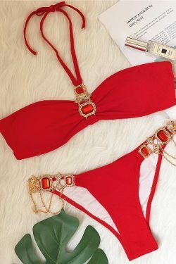 Luxury Crystal Diamond Chain Women's Split Swimsuit - Y2K Fashion Statement Piece