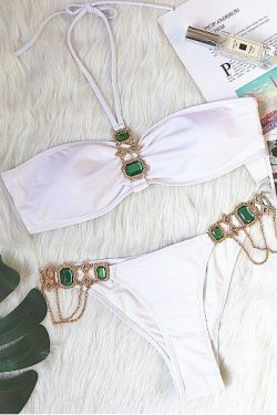 Luxury Crystal Diamond Chain Women's Split Swimsuit - Y2K Fashion Statement Piece