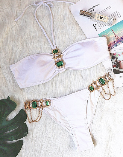 Luxury Crystal Diamond Chain Women's Split Swimsuit - Y2K Fashion Statement Piece Luxury Crystal Diamond Chain Women's Split Swimsuit - Y2K Fashion Statement Piece