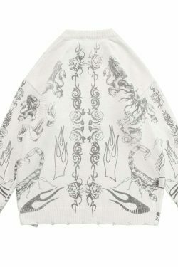 MADE EXTREME Tattoo Print Oversized Sweater - Y2K Aesthetic Coquette Fashion for Women