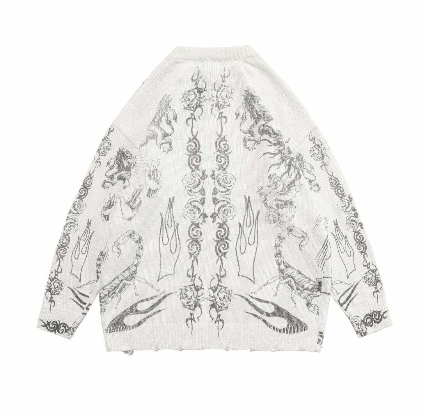 MADE EXTREME Tattoo Print Oversized Sweater - Y2K Aesthetic Coquette Fashion for Women MADE EXTREME Tattoo Print Oversized Sweater - Y2K Aesthetic Coquette Fashion for Women