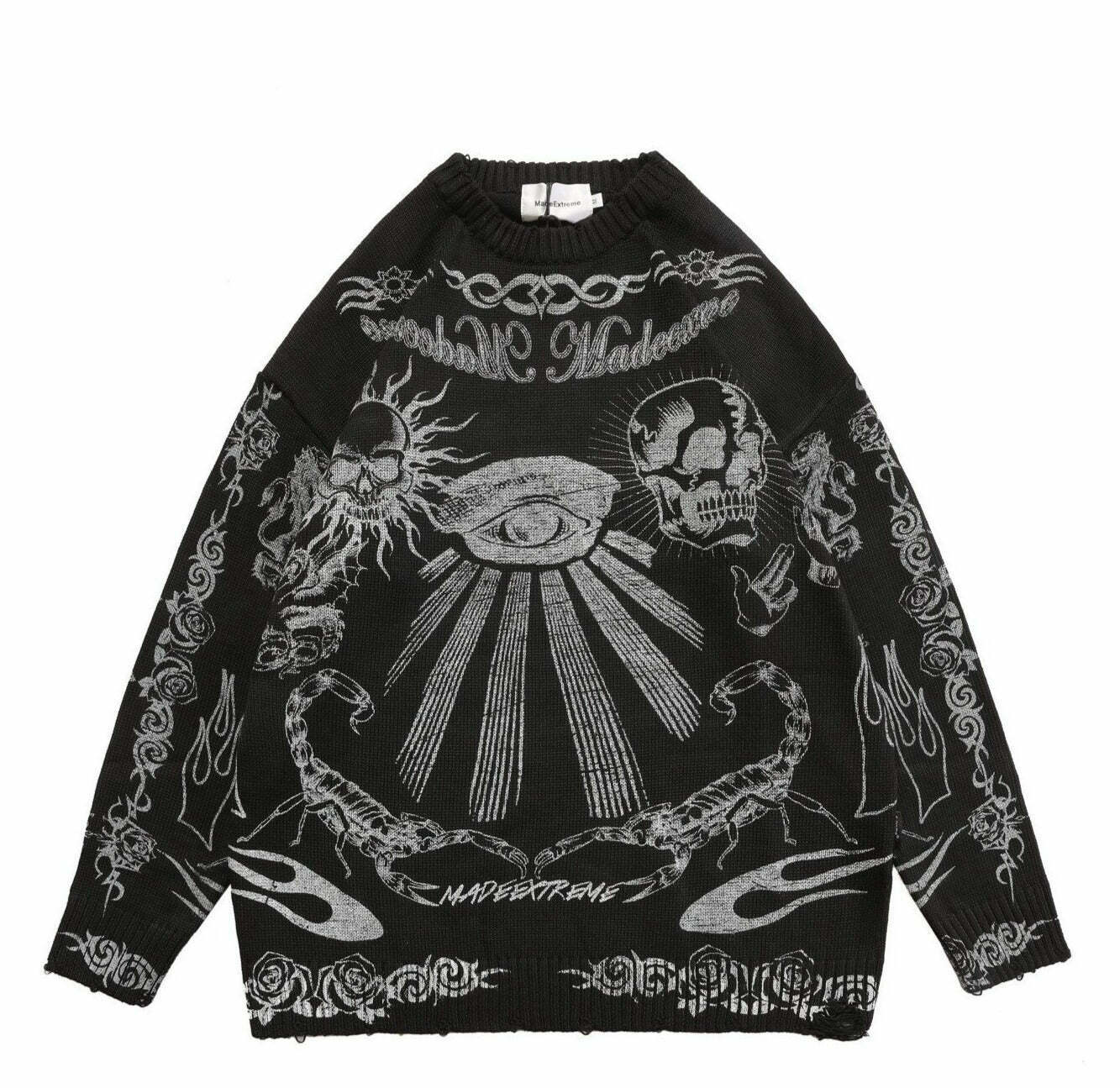 MADE EXTREME Tattoo Print Oversized Sweater - Y2K Aesthetic Coquette Fashion for Women MADE EXTREME Tattoo Print Oversized Sweater - Y2K Aesthetic Coquette Fashion for Women