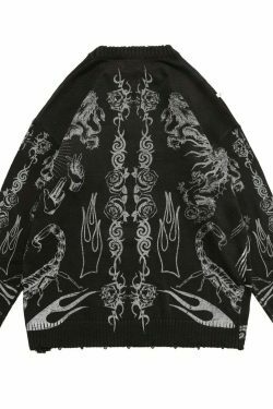 MADE EXTREME Tattoo Print Oversized Sweater - Y2K Aesthetic Coquette Fashion for Women