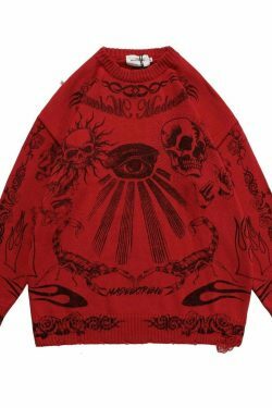 MADE EXTREME Tattoo Print Oversized Sweater - Y2K Aesthetic Coquette Fashion for Women