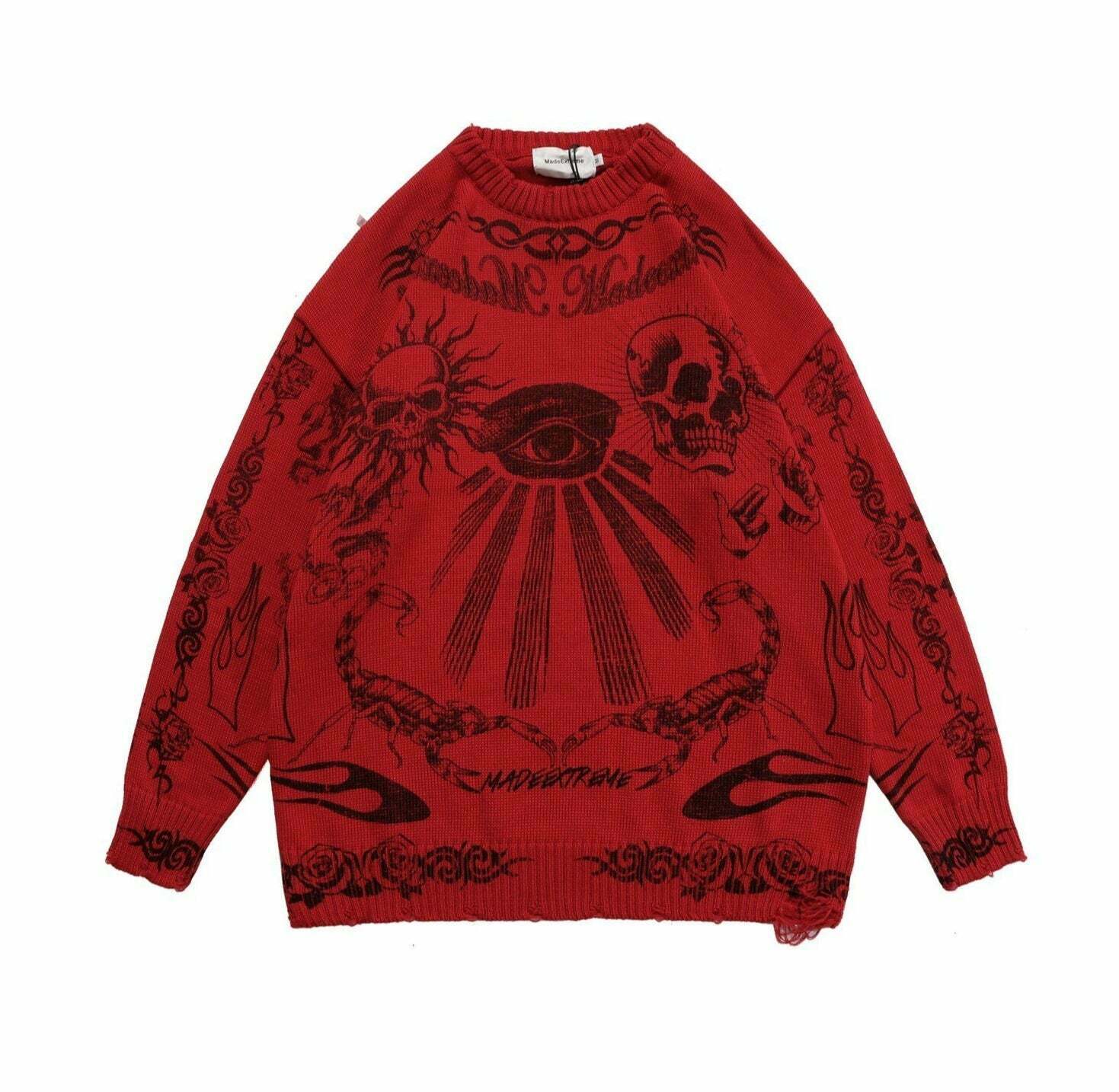 MADE EXTREME Tattoo Print Oversized Sweater - Y2K Aesthetic Coquette Fashion for Women MADE EXTREME Tattoo Print Oversized Sweater - Y2K Aesthetic Coquette Fashion for Women