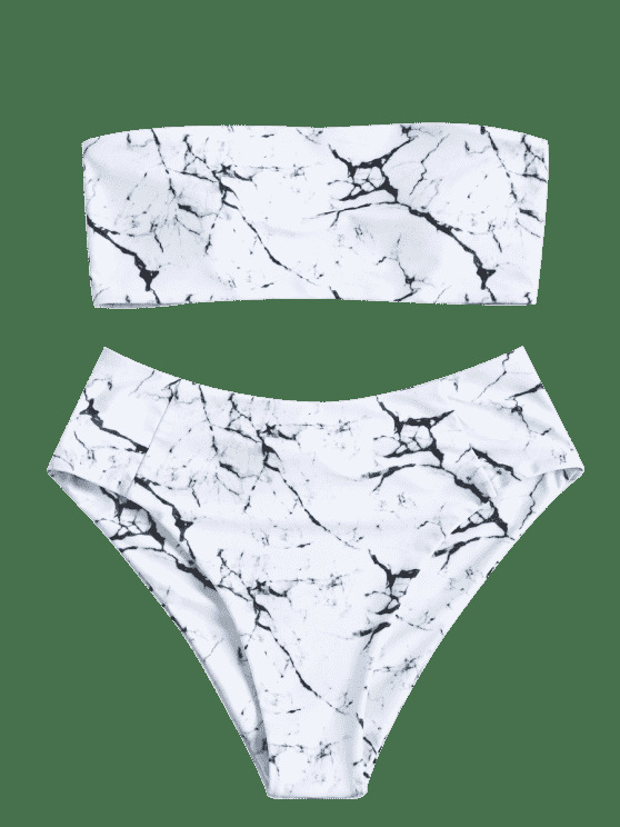 Marble Bandeau Bikini Set with High Waist - Y2K Fashion Swimwear for Women Marble Bandeau Bikini Set with High Waist - Y2K Fashion Swimwear for Women