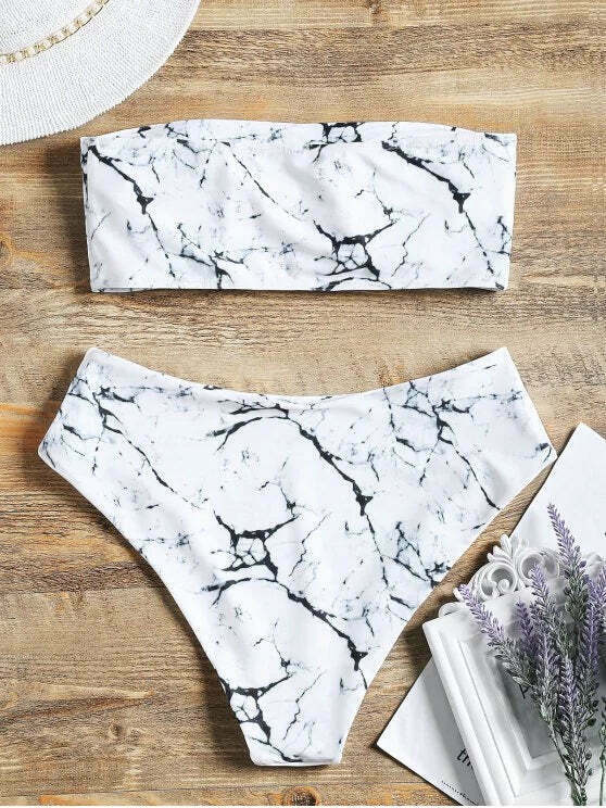 Marble Bandeau Bikini Set with High Waist - Y2K Fashion Swimwear for Women Marble Bandeau Bikini Set with High Waist - Y2K Fashion Swimwear for Women