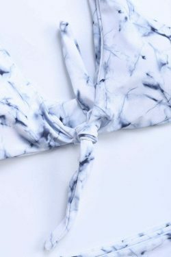 Marble Print Backless Tie-Front Bowknot Soft Bikini Beach Swimsuit