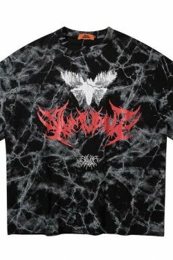 Marbled Death Metal Graphic Tee - Y2K Fashion Aesthetic Shirt for Women