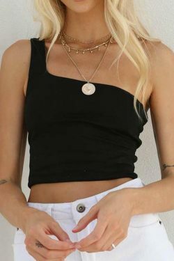 Margot One Shoulder Tank Top - Y2K Coquette Grunge Aesthetic Cute Tops Pastel Goth Cargo Skirt