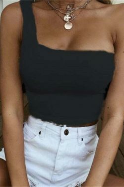 Margot One Shoulder Tank Top - Y2K Coquette Grunge Aesthetic Cute Tops Pastel Goth Cargo Skirt