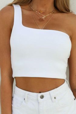 Margot One Shoulder Tank Top - Y2K Coquette Grunge Aesthetic Cute Tops Pastel Goth Cargo Skirt