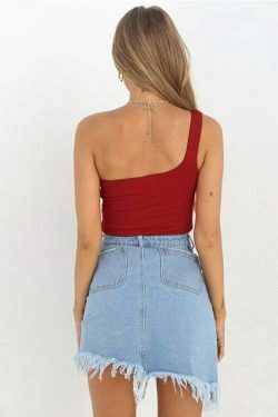 Margot One Shoulder Tank Top - Y2K Coquette Grunge Aesthetic Cute Tops Pastel Goth Cargo Skirt