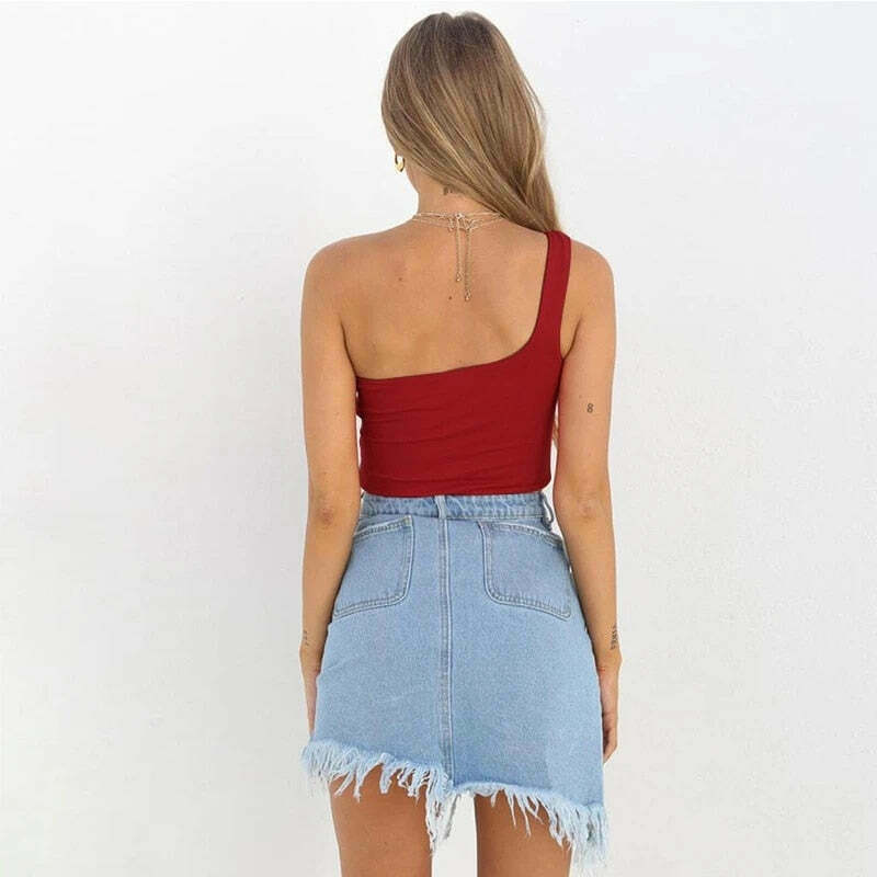 Margot One Shoulder Tank Top - Y2K Coquette Grunge Aesthetic Cute Tops Pastel Goth Cargo Skirt