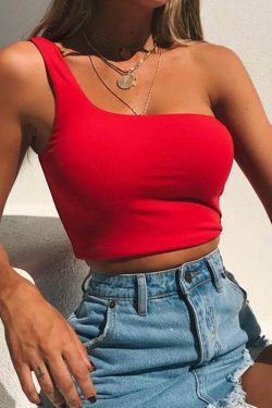 Margot One Shoulder Tank Top - Y2K Coquette Grunge Aesthetic Cute Tops Pastel Goth Cargo Skirt