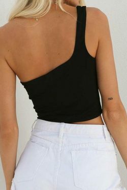 Margot One Shoulder Tank Top - Y2K Coquette Grunge Aesthetic Cute Tops Pastel Goth Cargo Skirt