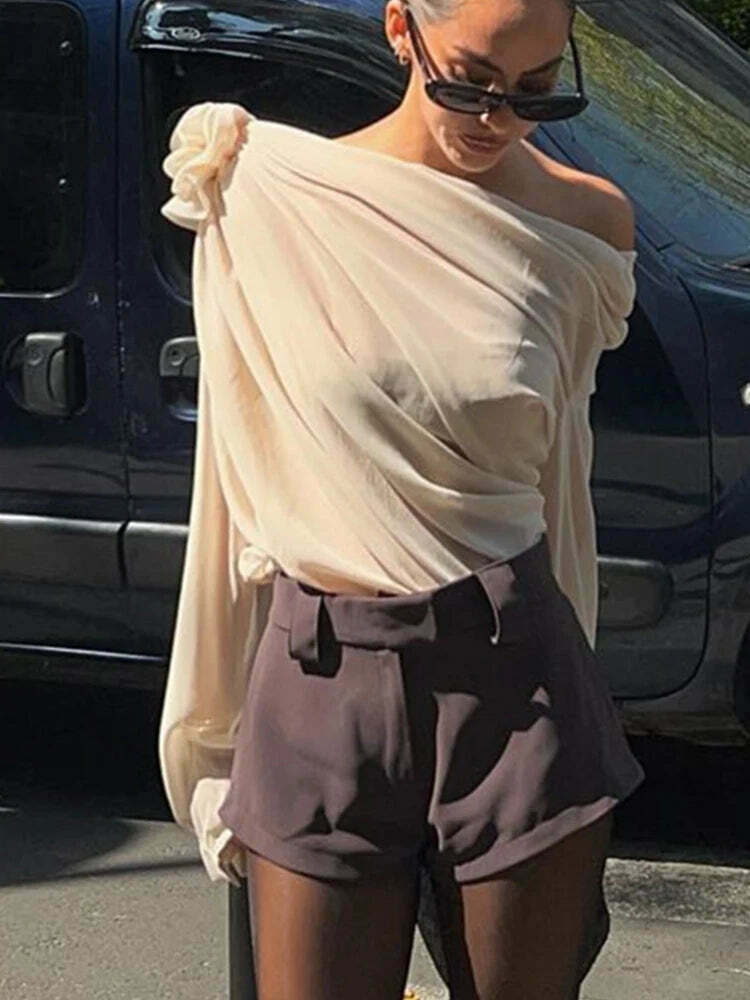 Marshmallow Whisper Coquette Chiffon Top - Y2K Fashion Aesthetic with Delightful Pastel Goth Vibes Marshmallow Whisper Coquette Chiffon Top - Y2K Fashion Aesthetic with Delightful Pastel Goth Vibes