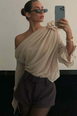 Marshmallow Whisper Coquette Chiffon Top - Y2K Fashion Aesthetic with Delightful Pastel Goth Vibes