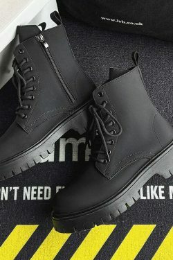 Matte Black Chunky Lace-Up Boots for Y2K Fashion Enthusiasts
