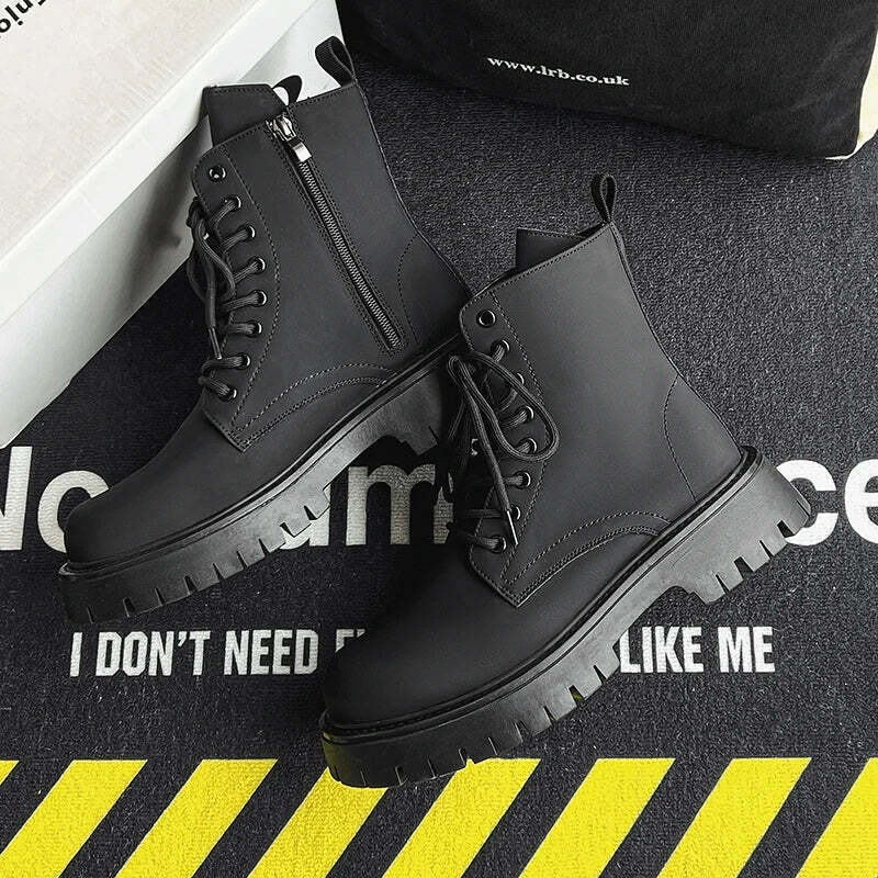 Matte Black Chunky Lace-Up Boots for Y2K Fashion Enthusiasts Matte Black Chunky Lace-Up Boots for Y2K Fashion Enthusiasts