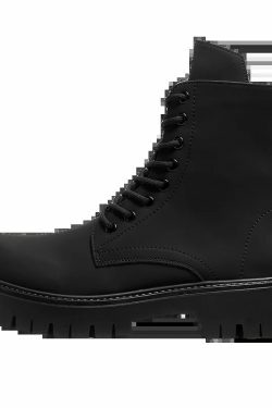 Matte Black Chunky Lace-Up Boots for Y2K Fashion Enthusiasts