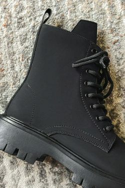 Matte Black Chunky Lace-Up Boots for Y2K Fashion Enthusiasts