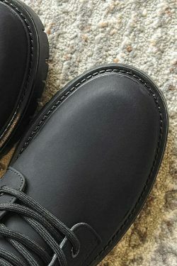 Matte Black Chunky Lace-Up Boots for Y2K Fashion Enthusiasts