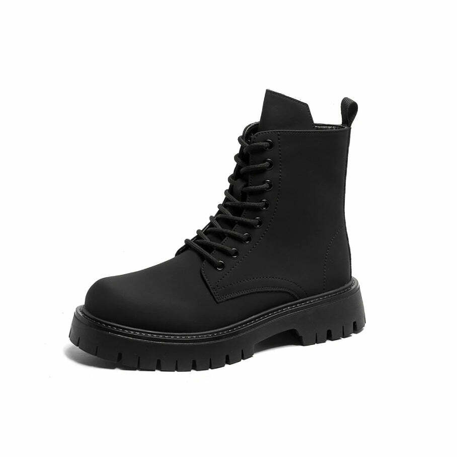 Matte Black Chunky Lace-Up Boots for Y2K Fashion Enthusiasts Matte Black Chunky Lace-Up Boots for Y2K Fashion Enthusiasts