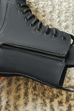 Matte Black Chunky Lace-Up Boots for Y2K Fashion Enthusiasts
