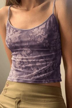 Mesh Floral Crop Cami Top - Y2K Fashion Aesthetic for Women - Coquette Style Grunge Outfits