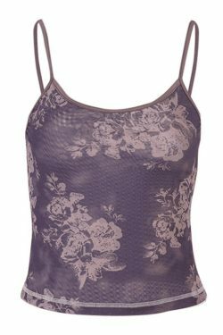 Mesh Floral Crop Cami Top - Y2K Fashion Aesthetic for Women - Coquette Style Grunge Outfits