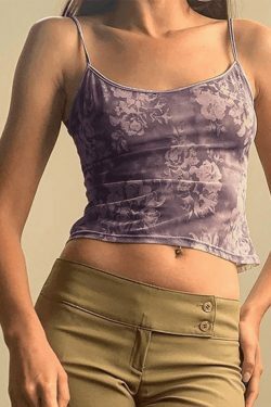 Mesh Floral Crop Cami Top - Y2K Fashion Aesthetic for Women - Coquette Style Grunge Outfits