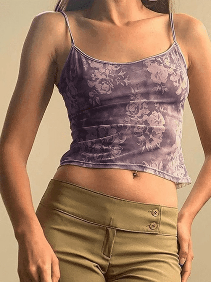 Mesh Floral Crop Cami Top - Y2K Fashion Aesthetic for Women - Coquette Style Grunge Outfits Mesh Floral Crop Cami Top - Y2K Fashion Aesthetic for Women - Coquette Style Grunge Outfits