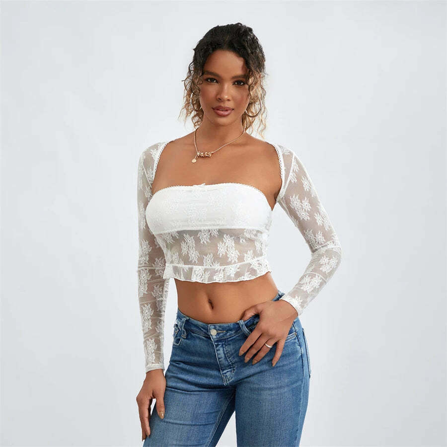 Meshed Petals Lace Top - Y2K Fashion Coquette Aesthetic Grunge Style Cute Tops Pastel Goth Meshed Petals Lace Top - Y2K Fashion Coquette Aesthetic Grunge Style Cute Tops Pastel Goth
