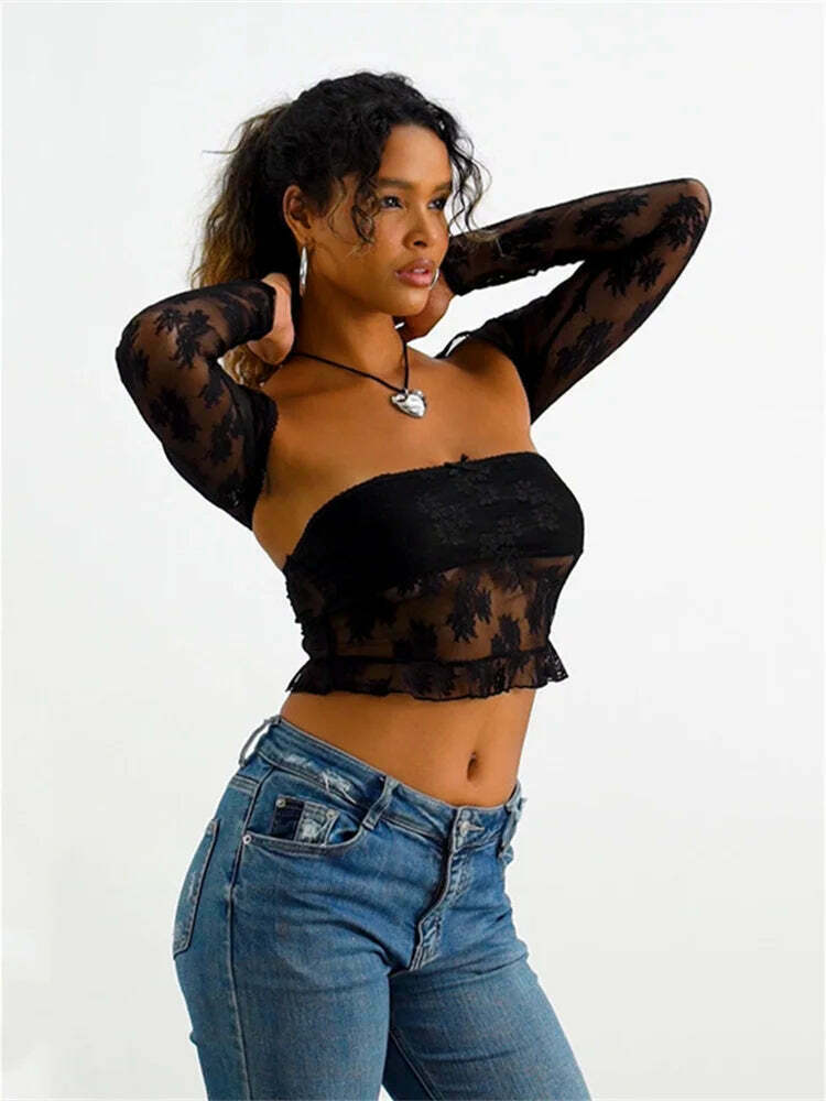 Meshed Petals Lace Top - Y2K Fashion Coquette Aesthetic Grunge Style Cute Tops Pastel Goth Meshed Petals Lace Top - Y2K Fashion Coquette Aesthetic Grunge Style Cute Tops Pastel Goth