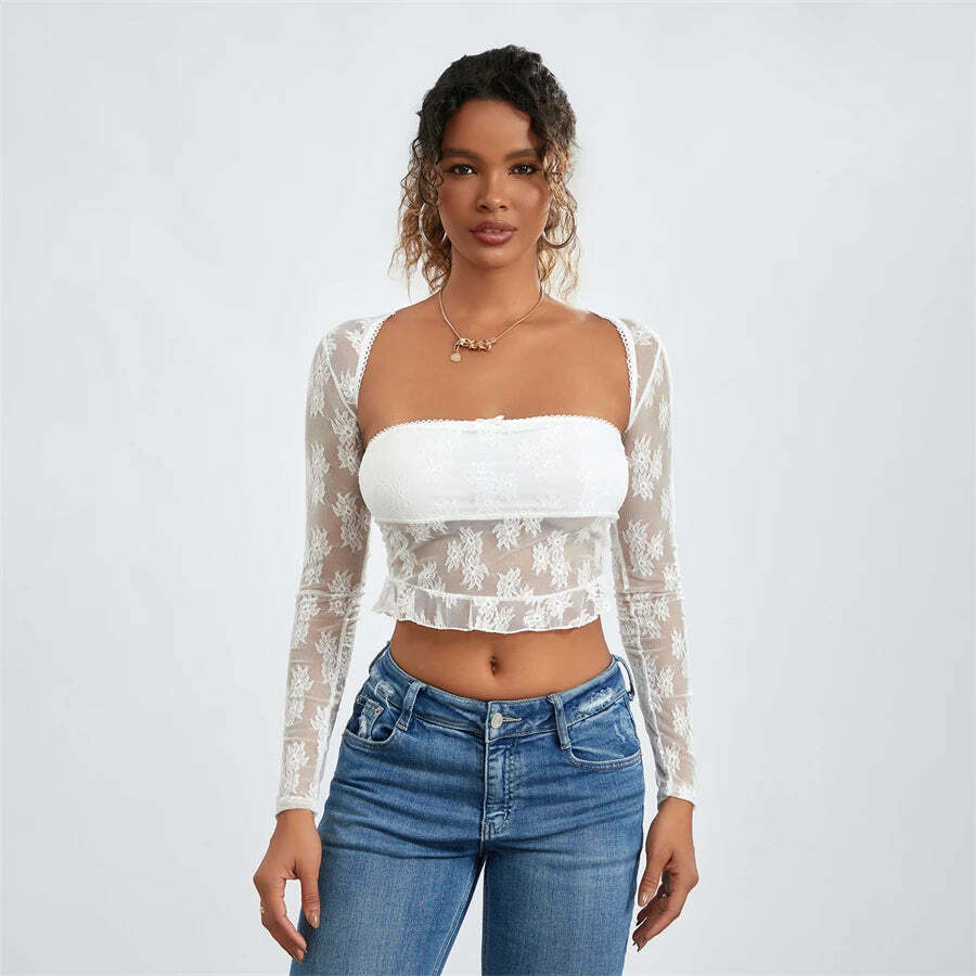 Meshed Petals Lace Top - Y2K Fashion Coquette Aesthetic Grunge Style Cute Tops Pastel Goth Meshed Petals Lace Top - Y2K Fashion Coquette Aesthetic Grunge Style Cute Tops Pastel Goth