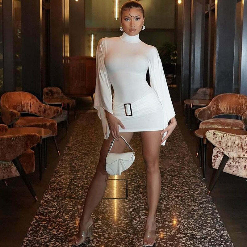 Metal Buckle Low-Waist Hip-Covering Dress for Y2K Fashion Enthusiasts Metal Buckle Low-Waist Hip-Covering Dress for Y2K Fashion Enthusiasts