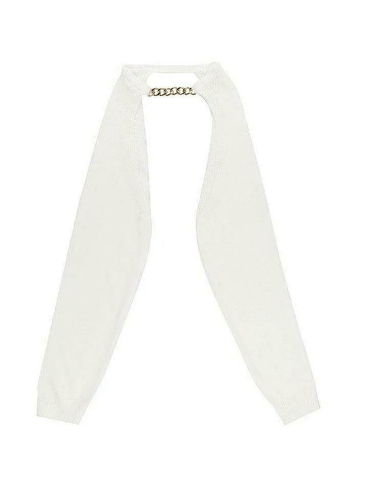 Metallic Chain Embellished Shrug Crop Sweater - Y2K Fashion Coquette Aesthetic Grunge Style Metallic Chain Embellished Shrug Crop Sweater - Y2K Fashion Coquette Aesthetic Grunge Style