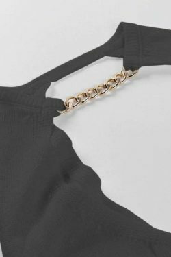 Metallic Chain Embellished Shrug Crop Sweater - Y2K Fashion Coquette Aesthetic Grunge Style