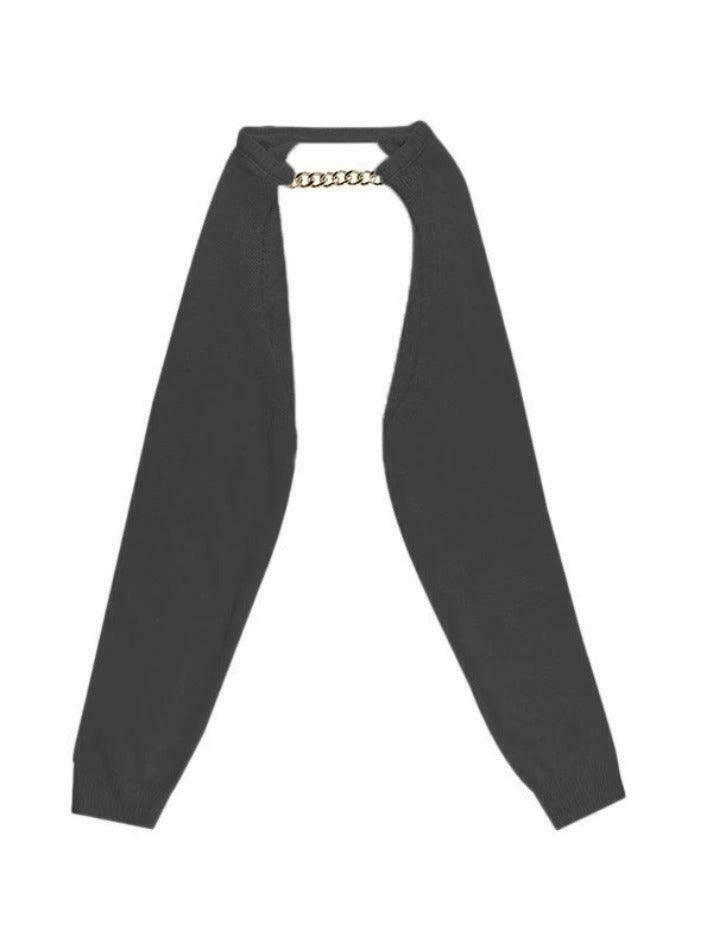 Metallic Chain Embellished Shrug Crop Sweater - Y2K Fashion Coquette Aesthetic Grunge Style Metallic Chain Embellished Shrug Crop Sweater - Y2K Fashion Coquette Aesthetic Grunge Style
