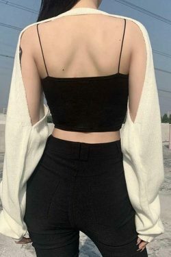 Metallic Chain Embellished Shrug Crop Sweater - Y2K Fashion Coquette Aesthetic Grunge Style