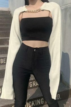 Metallic Chain Embellished Shrug Crop Sweater - Y2K Fashion Coquette Aesthetic Grunge Style